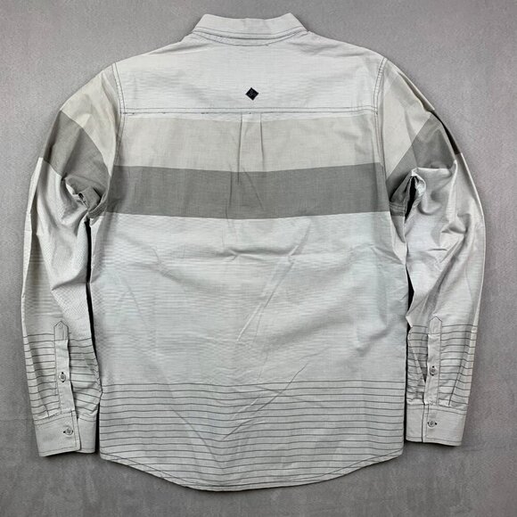 Prana Mens Shirt Medium Gray White Striped Button Up Long Sleeve Organic Cotton - Picture 8 of 9